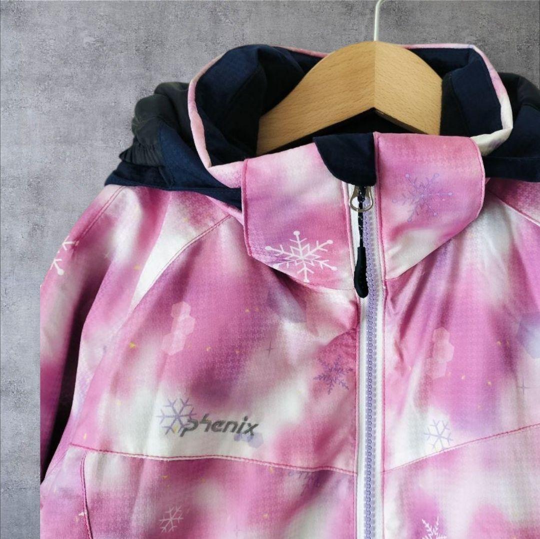 【極美品】Phenix スキーウェア 女の子 150 140 ピンク×紺 結晶柄