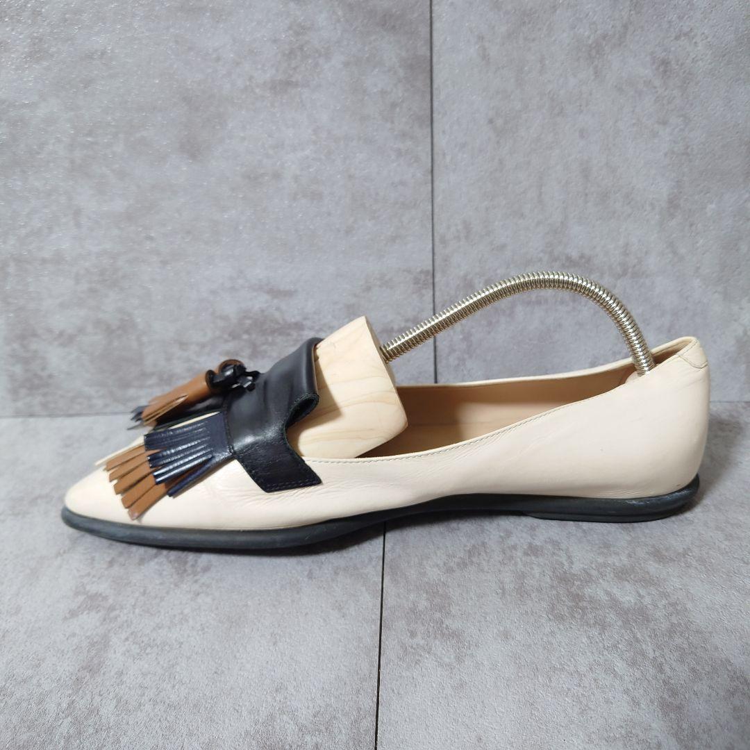 希少 トッズ タッセルローファー 39 1/2 大きいサイズ 本革 アイボリー