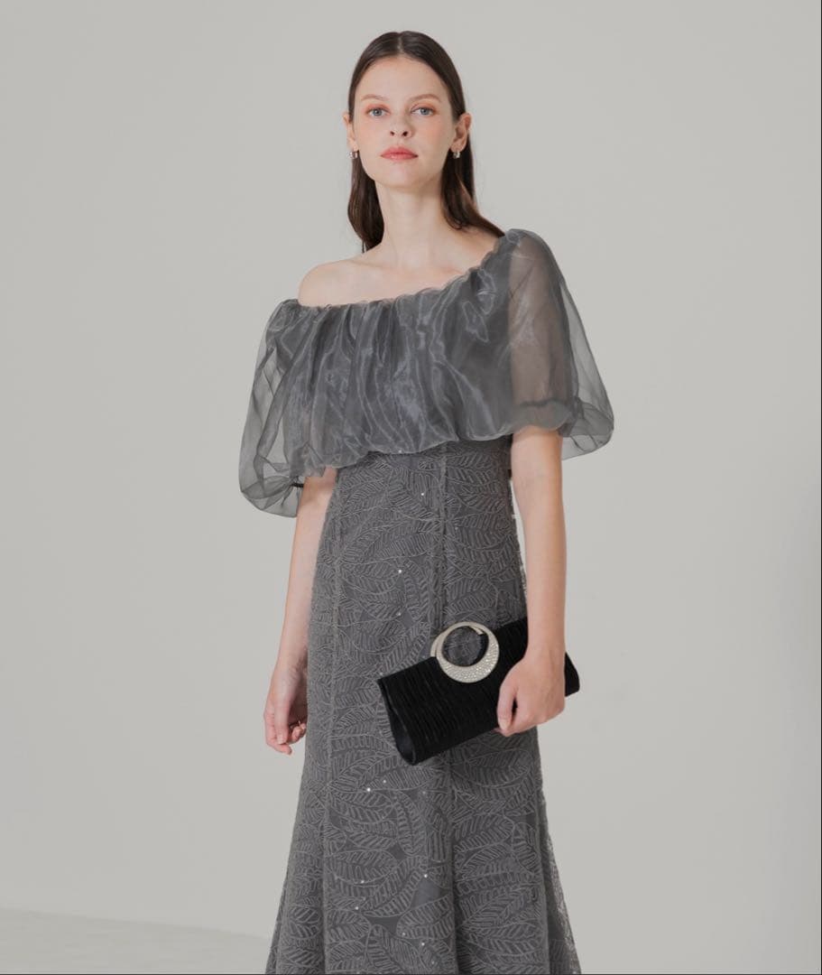 【LEJA】2WAYオフショルダーパフスリーブマーメイドワンピースロングドレス