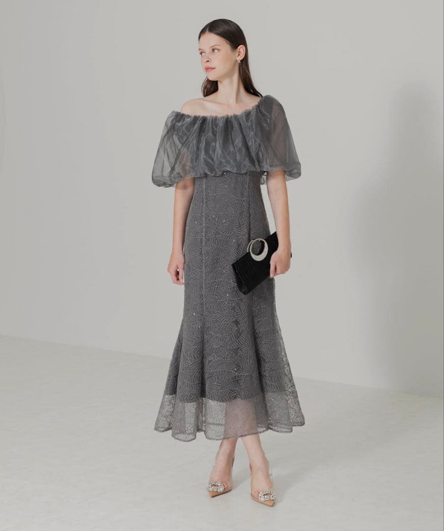 【LEJA】2WAYオフショルダーパフスリーブマーメイドワンピースロングドレス