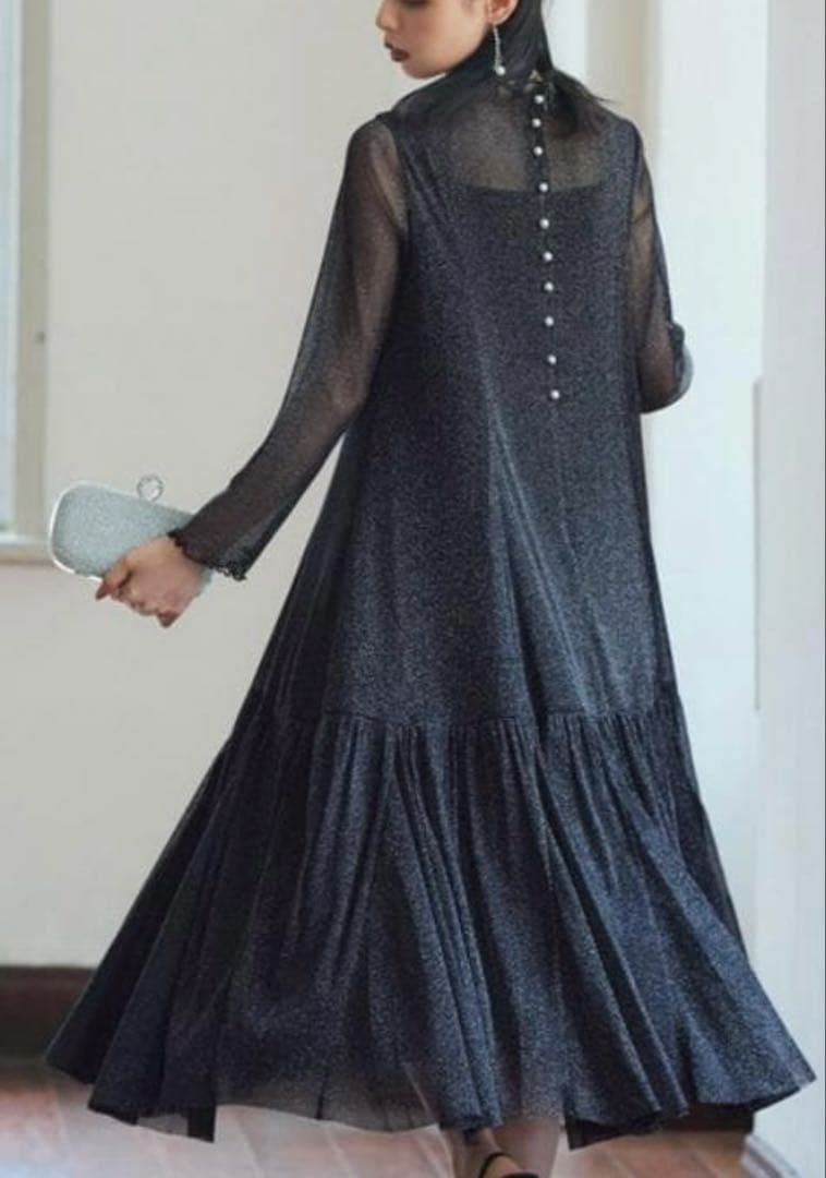 あ*み様 オケージョンドレス ラメチュールメロウ ワンピースドレス ブラック