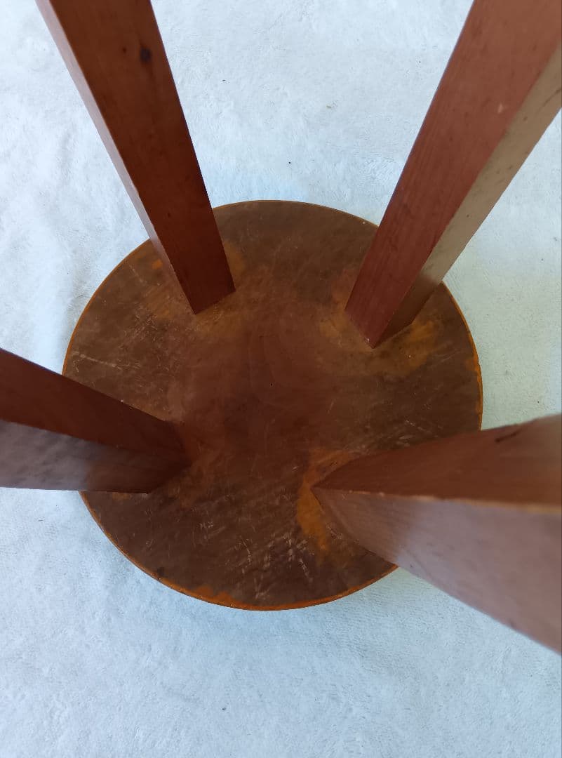 木製スツール　丸型　丸椅子　花台　いす　飾り台　古道具　レトロ