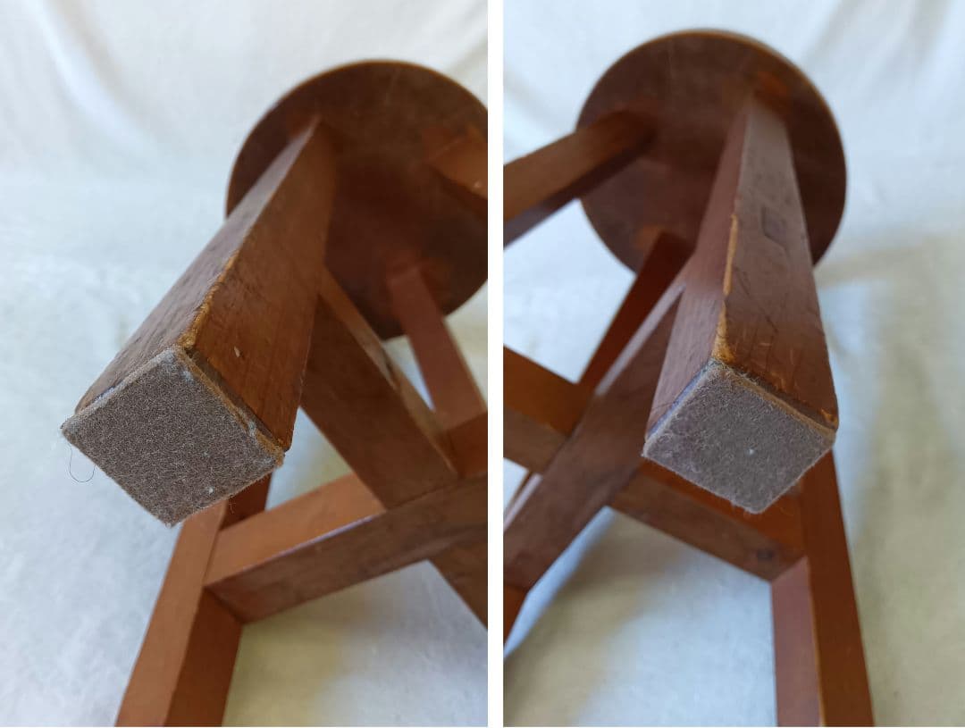 木製スツール　丸型　丸椅子　花台　いす　飾り台　古道具　レトロ