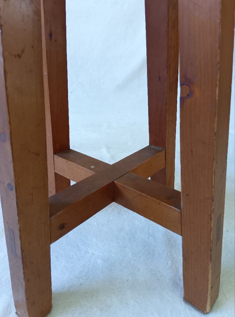 木製スツール　丸型　丸椅子　花台　いす　飾り台　古道具　レトロ