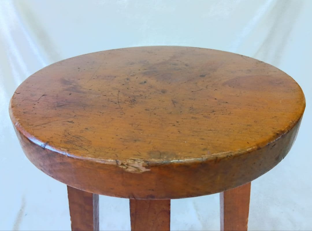 木製スツール　丸型　丸椅子　花台　いす　飾り台　古道具　レトロ