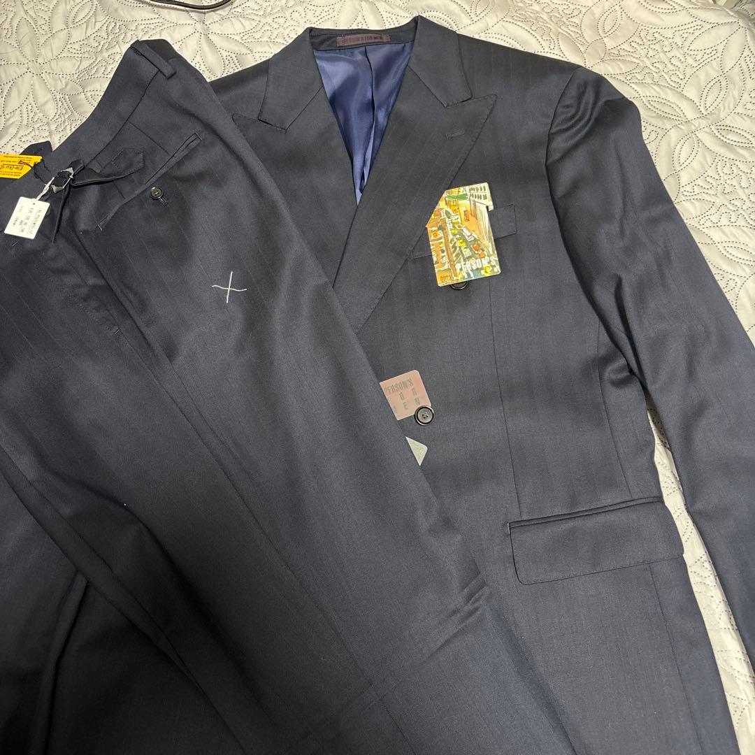 ya4Sスリムパーソンズダークブルー ダブルブレスト ビジネススーツ