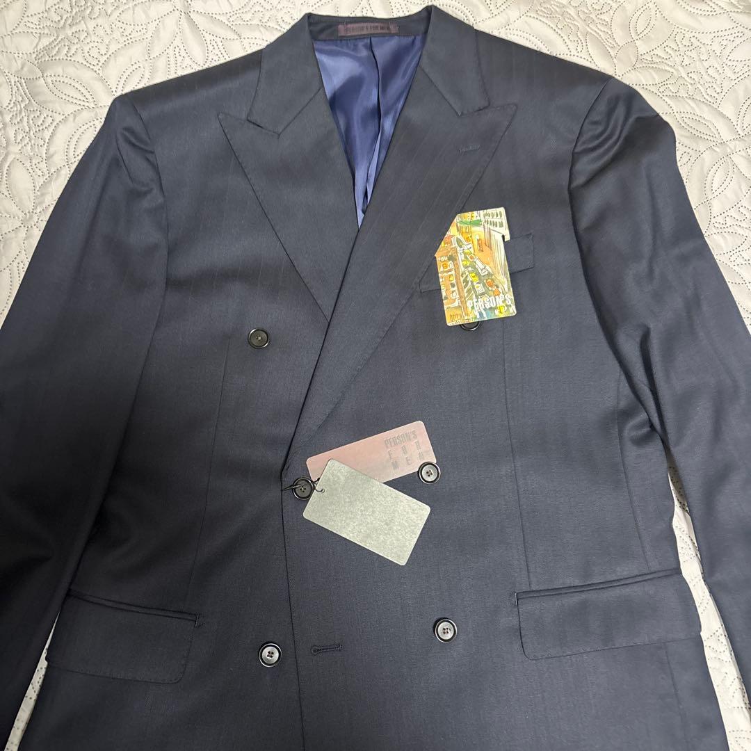 ya4Sスリムパーソンズダークブルー ダブルブレスト ビジネススーツ