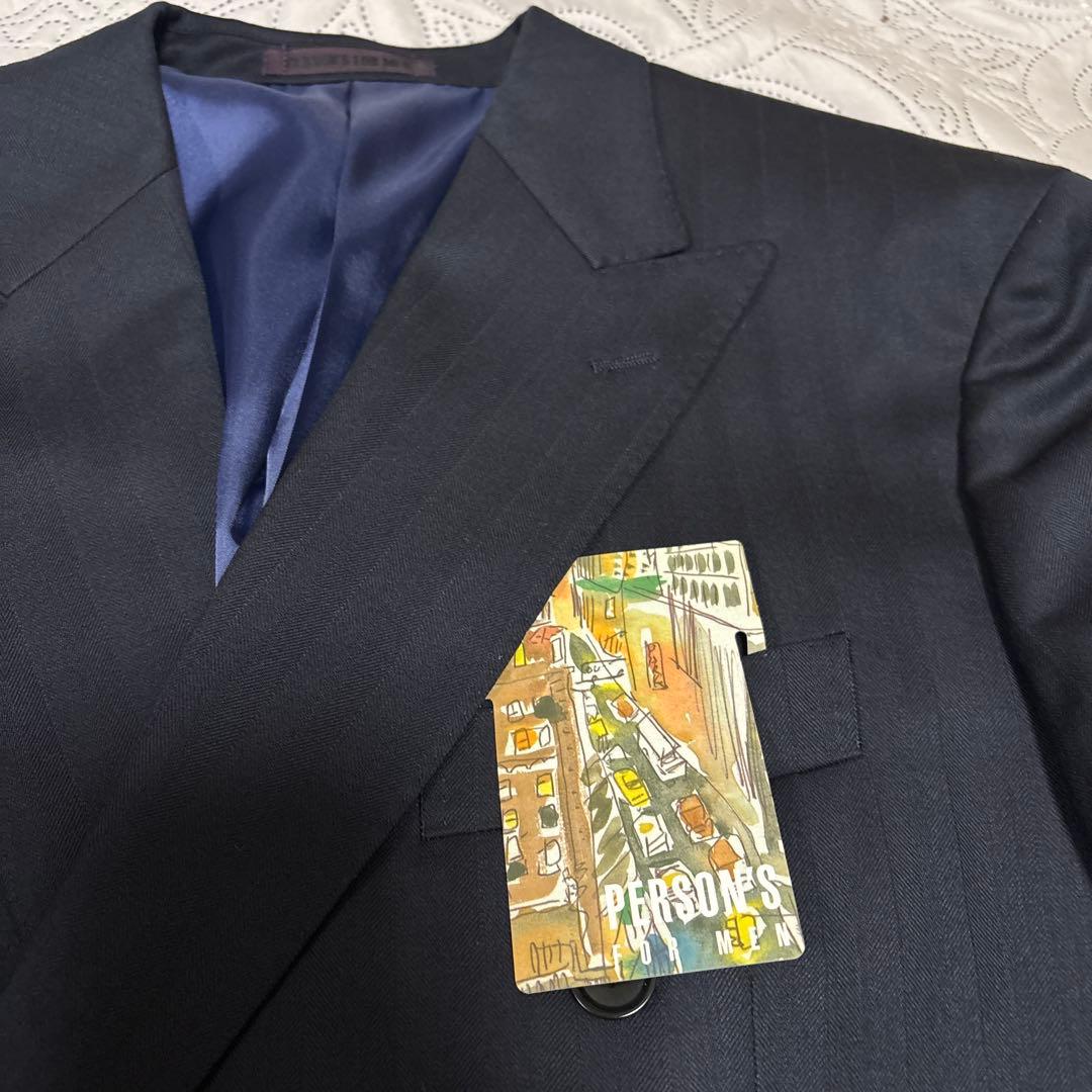 ya4Sスリムパーソンズダークブルー ダブルブレスト ビジネススーツ