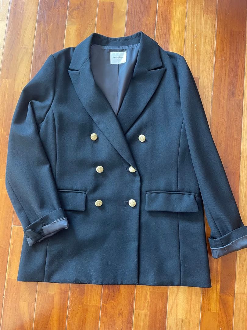 Demi-Luxe BEAMS / ドライギャバジン ダブルジャケット　ブラック