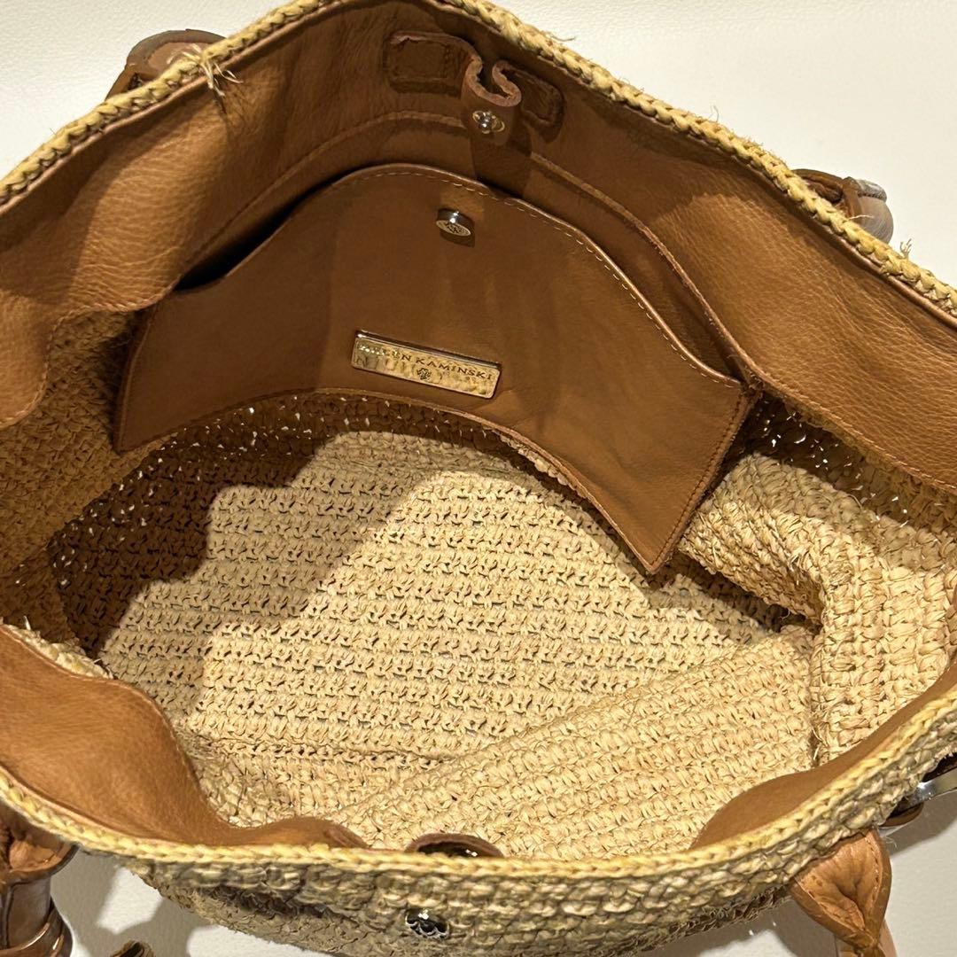 ヘレンカミンスキー ラフィア×レザー トートバッグ ベージュ