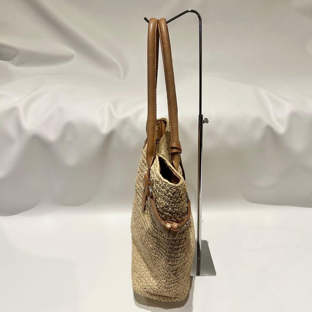 ヘレンカミンスキー ラフィア×レザー トートバッグ ベージュ