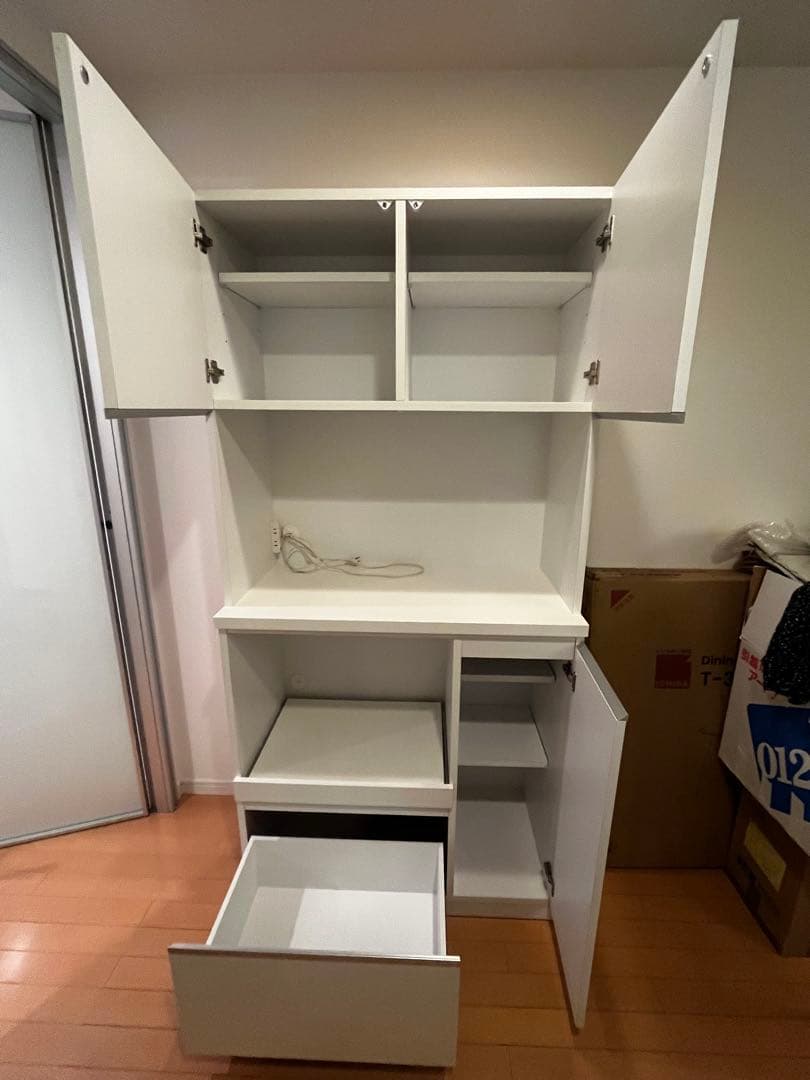 KAGUCOCO 鏡面ホワイト 食器棚・レンジ台　大川家具