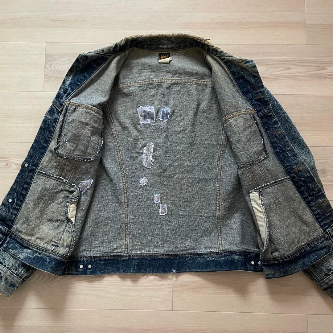 80s Lee 220-J Denim Jacket BORO 右綾 LARGE