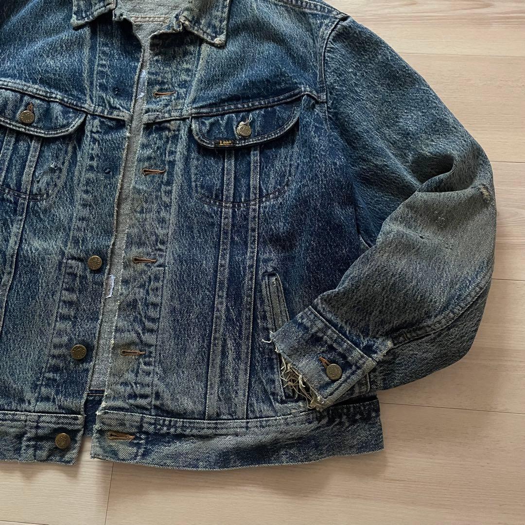 80s Lee 220-J Denim Jacket BORO 右綾 LARGE