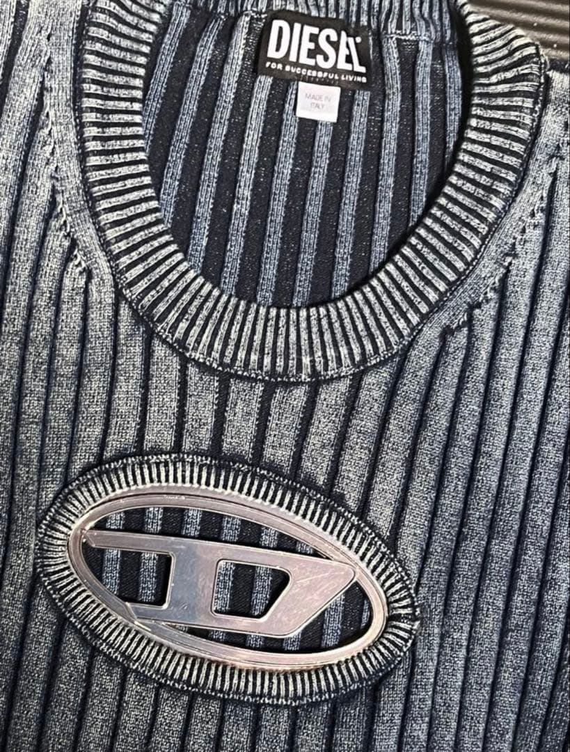 DIESEL M-ANAHEIM Dロゴ リブTシャツ ブルー