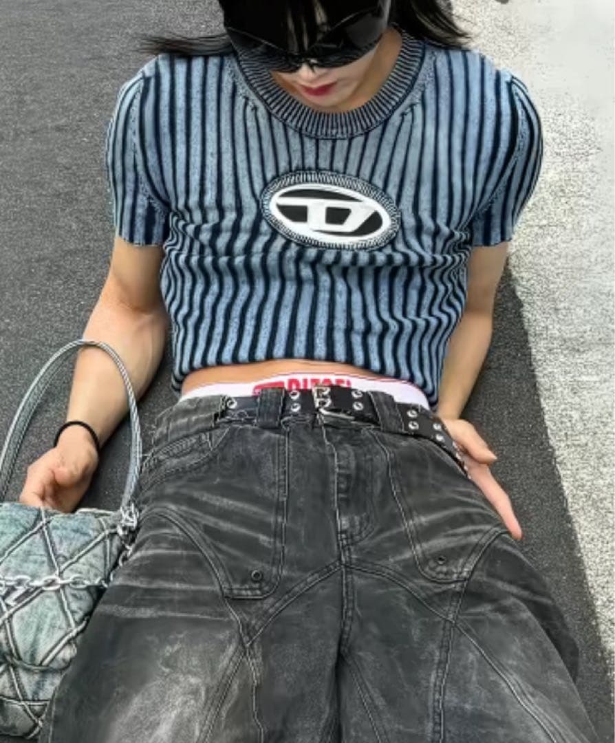 DIESEL M-ANAHEIM Dロゴ リブTシャツ ブルー