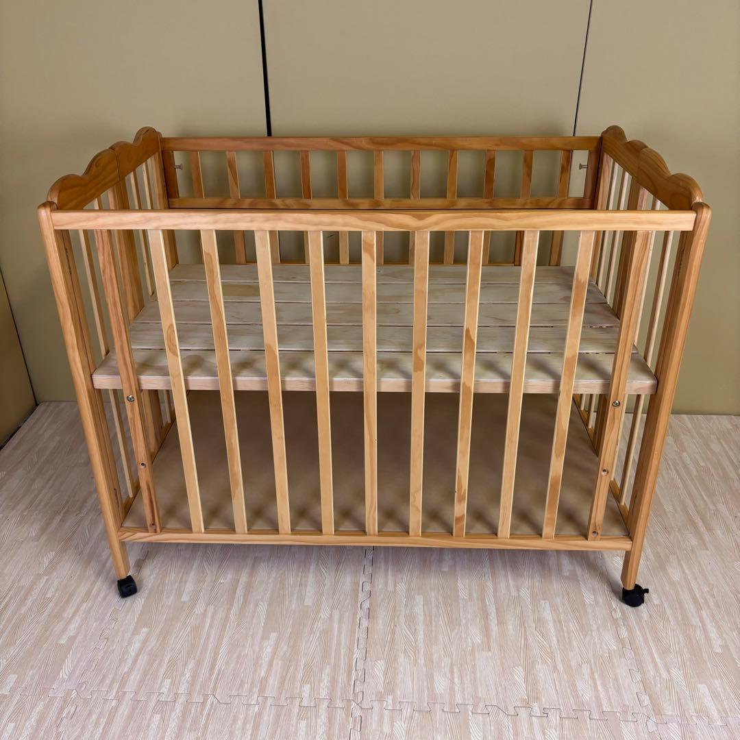 ☆除菌清掃済☆大和屋　折りたたみベビーベットFL　ナチュラル　すのこ　ハイタイプ