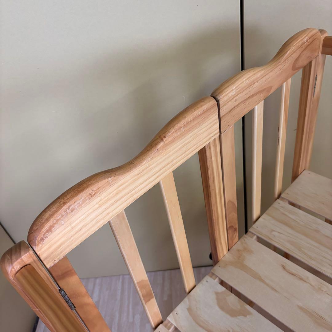 ☆除菌清掃済☆大和屋　折りたたみベビーベットFL　ナチュラル　すのこ　ハイタイプ