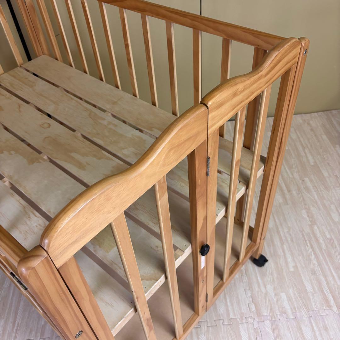 ☆除菌清掃済☆大和屋　折りたたみベビーベットFL　ナチュラル　すのこ　ハイタイプ