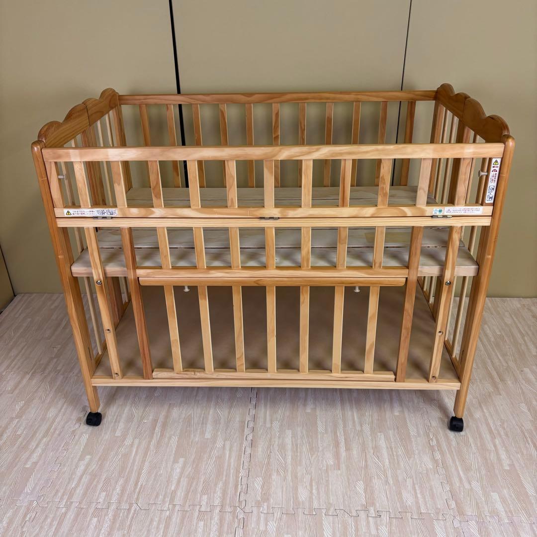☆除菌清掃済☆大和屋　折りたたみベビーベットFL　ナチュラル　すのこ　ハイタイプ