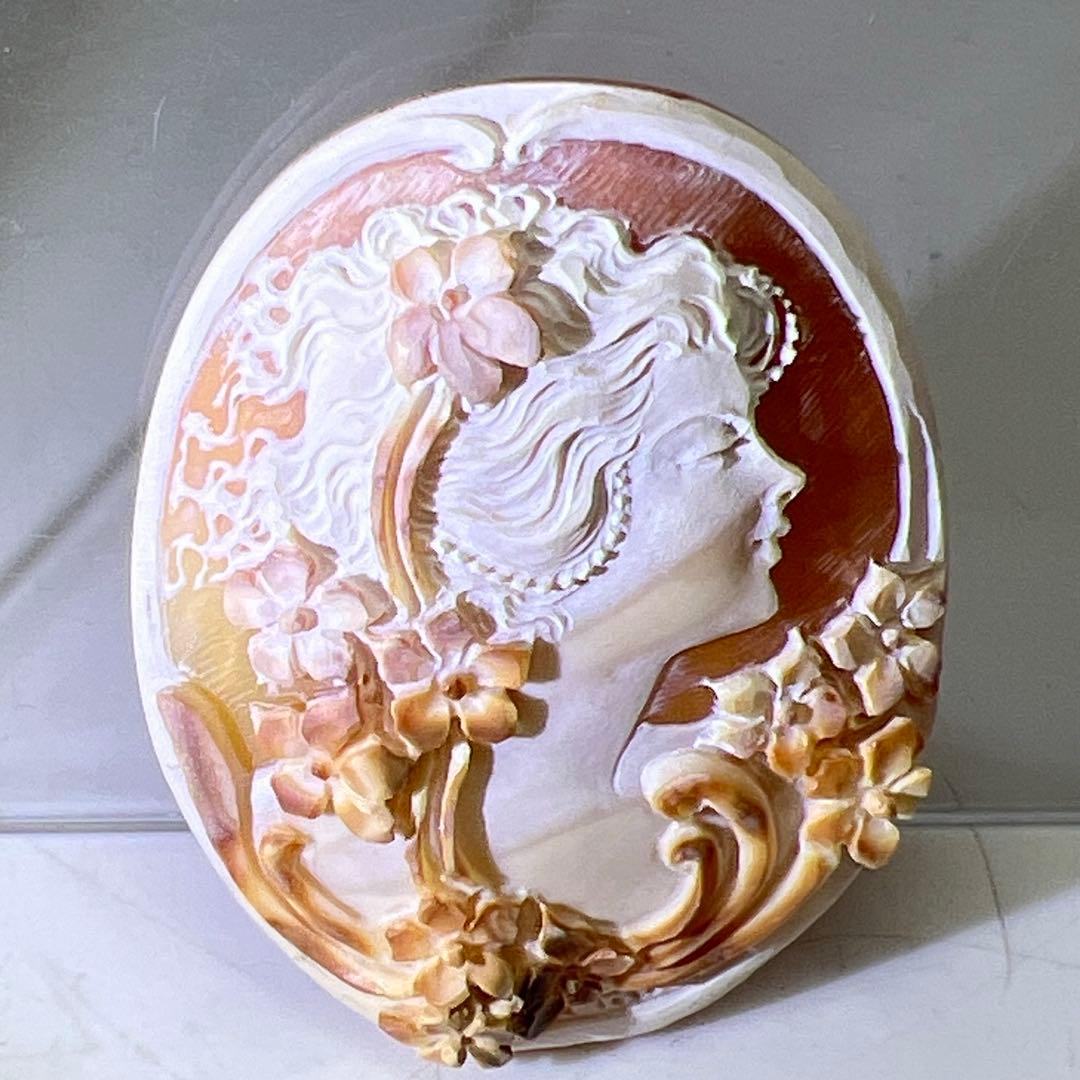 本シェルカメオ、ストーンカメオ上手物　タエチ　44g 東里8-0108☆2F