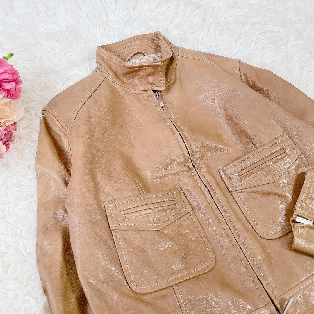 美品　マックスマーラ　本革レザー　シングルライダースジャケット　高級　42