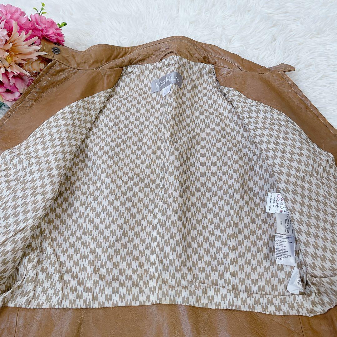 美品　マックスマーラ　本革レザー　シングルライダースジャケット　高級　42