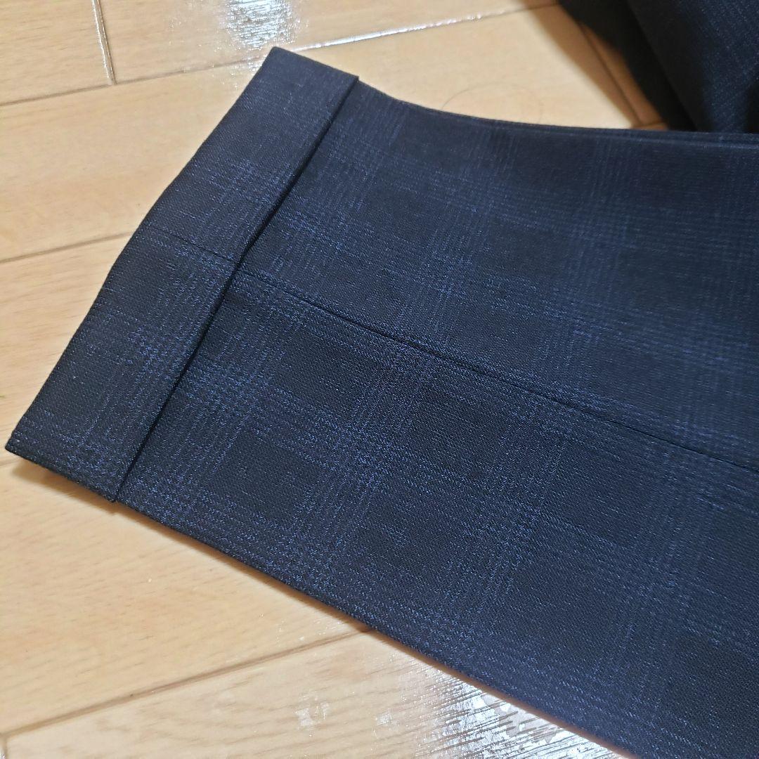 極美品】EDIFICEエディフィス/チェック柄/裾ダブルスラックス44ネイビー