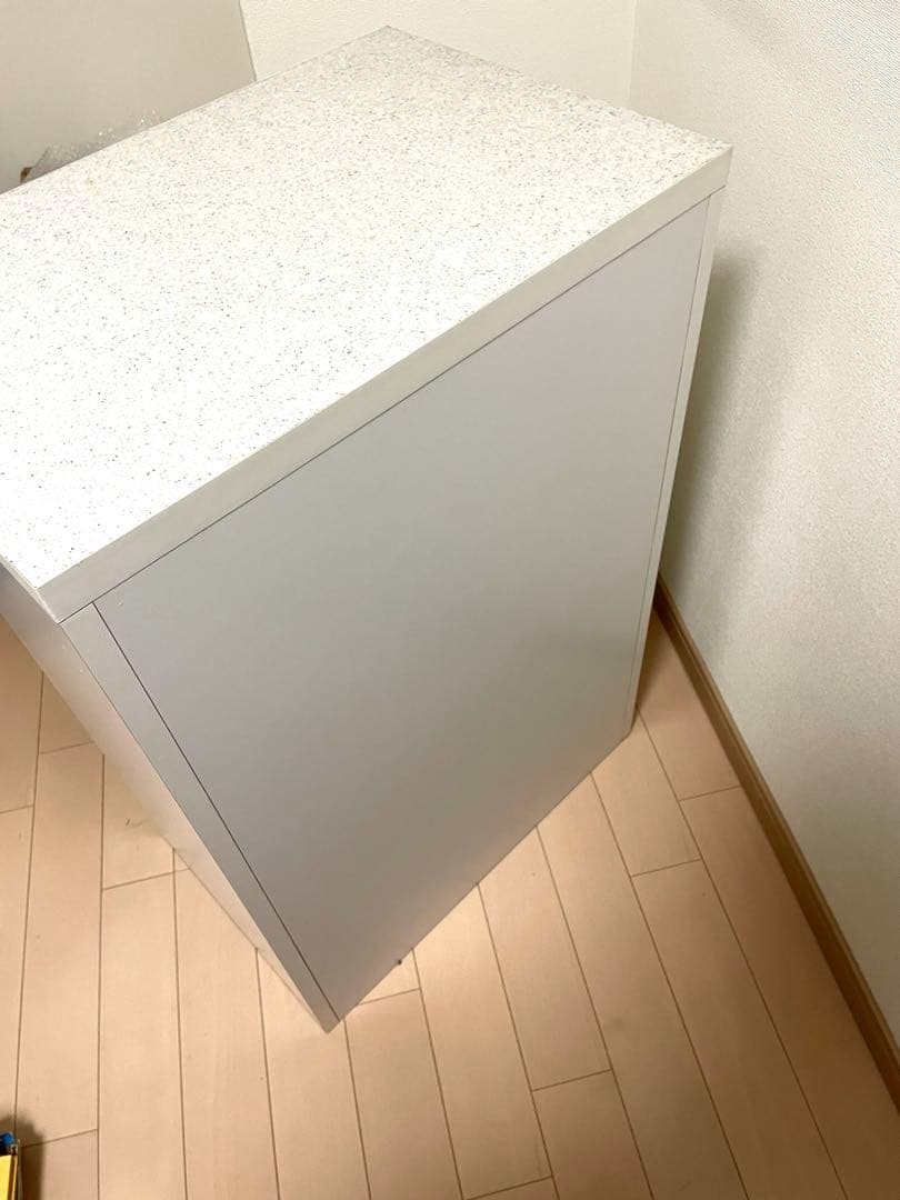 スライド引き出し付きテーブル ホワイト、キッチンボード、キッチン収納、プリンター