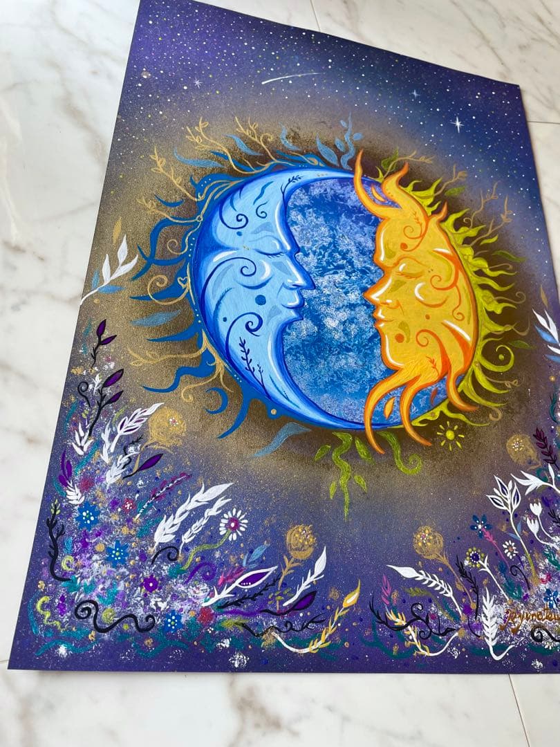 ありりん0703☆ 月と太陽 開運絵画 ヒーリングアート 龍ノツカイ