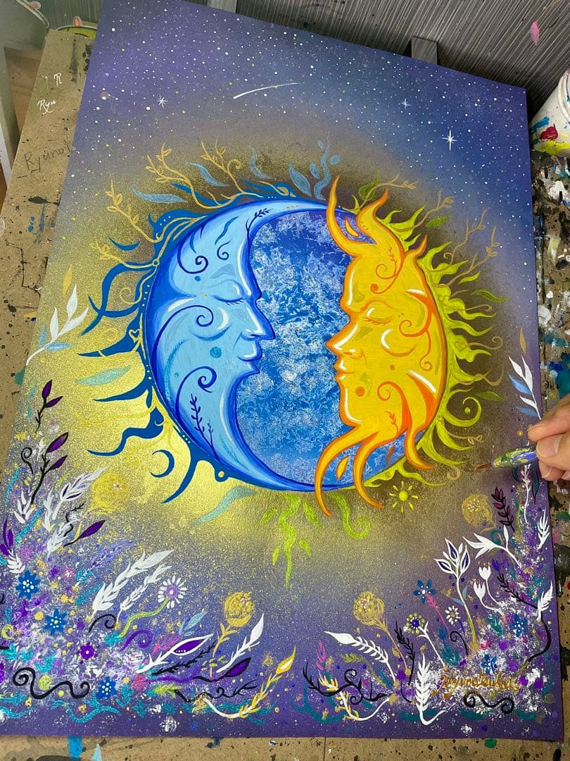 ありりん0703☆ 月と太陽 開運絵画 ヒーリングアート 龍ノツカイ