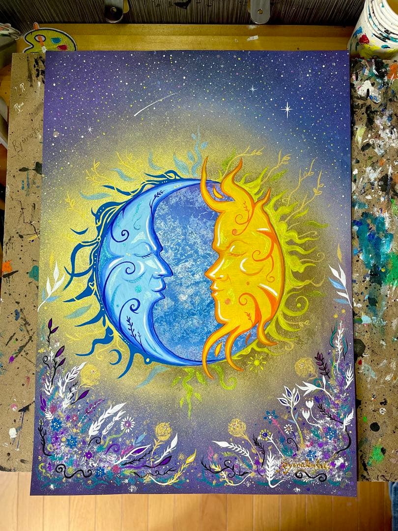 ありりん0703☆ 月と太陽 開運絵画 ヒーリングアート 龍ノツカイ