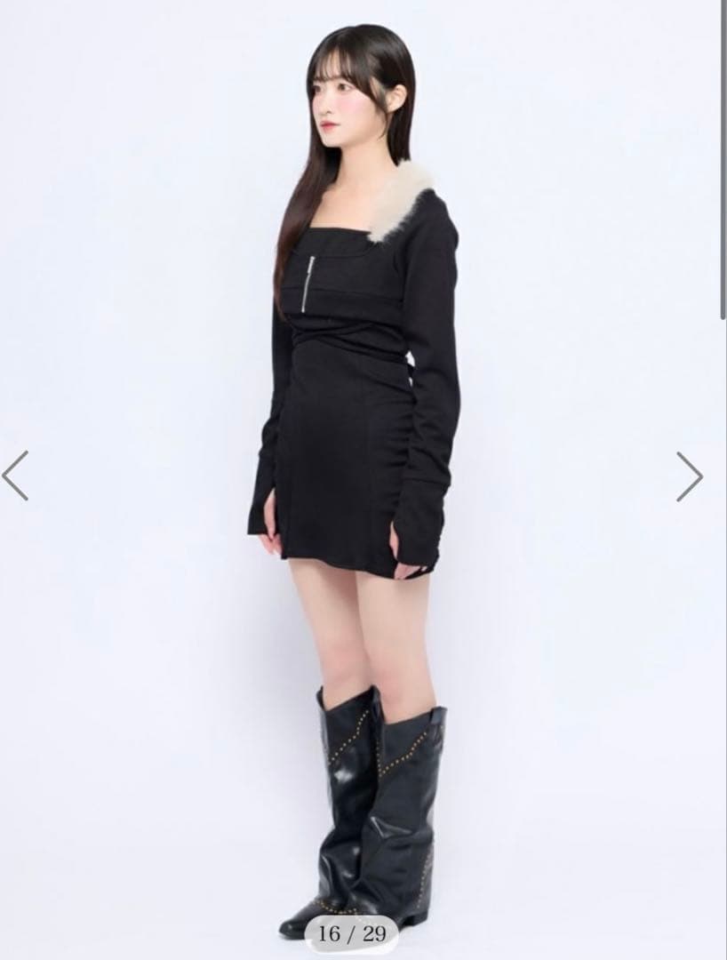 BUBBLES ファーカラークロスワンピース