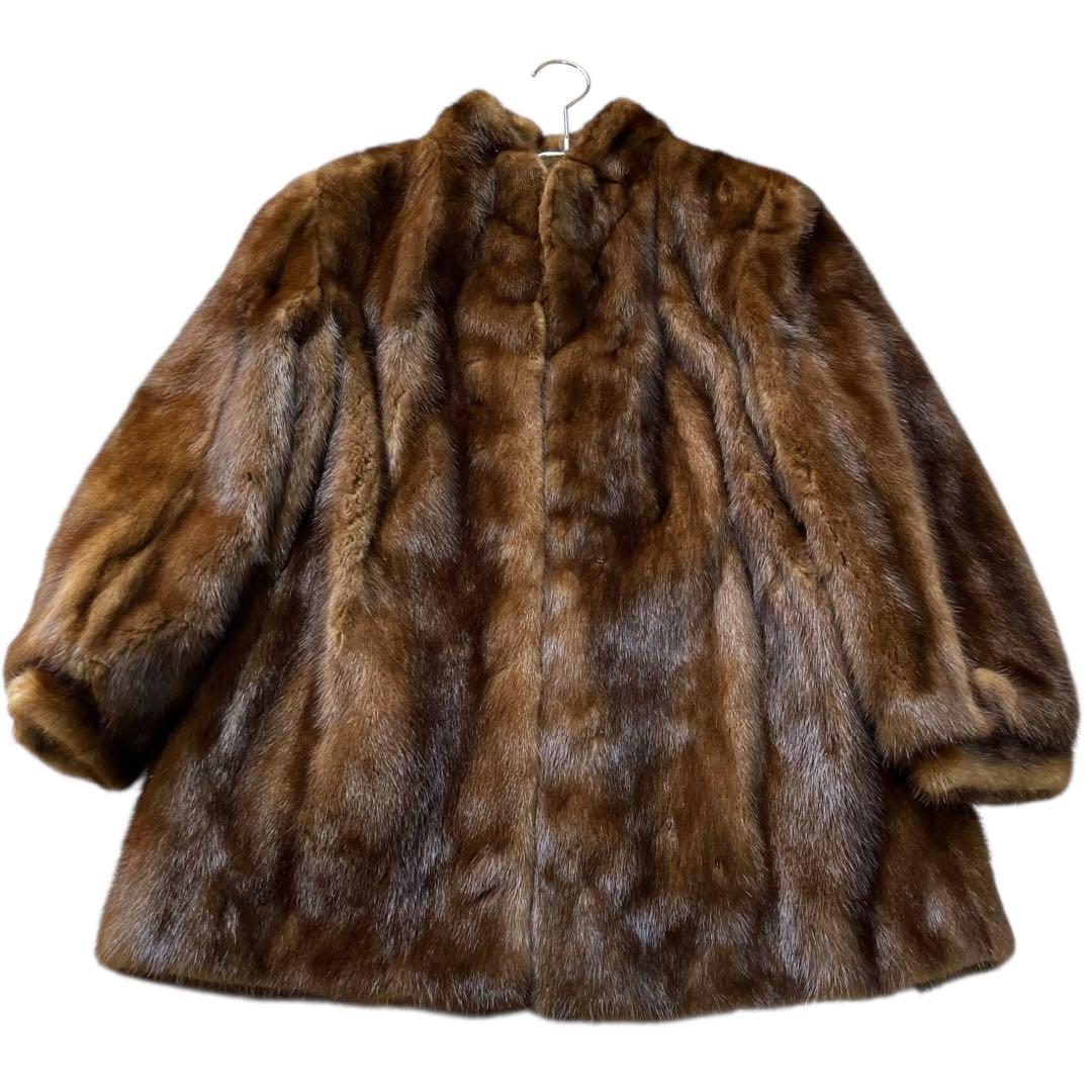 総丈75cm デミバフミンク リアルファーコート 本毛皮 毛並み◎ なめし柔らか