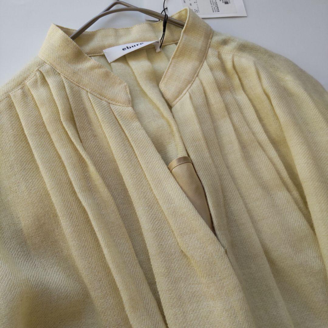 未使用 タグ付 エブール 長袖 ウール ベルト ロングワンピース イエロー 36