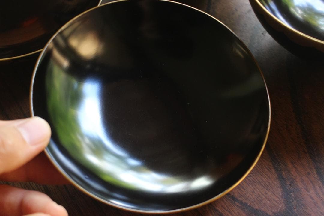 時代逸品！時代金縁黒漆に極上日の出鶴蒔絵の映えるお椀2点（検輪島塗蒔絵椀雑煮椀