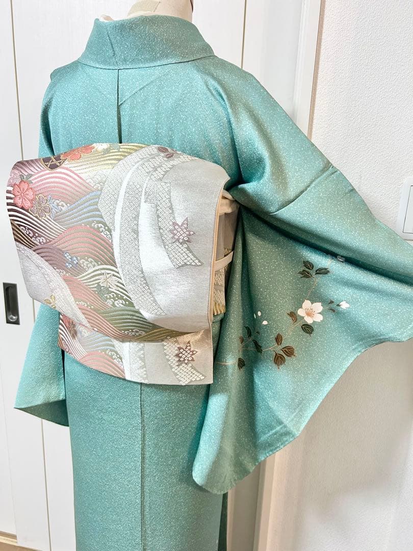 美品　裄丈長め　しつけ糸付き　正絹訪問着　フルセット4点　入学式　お宮参り