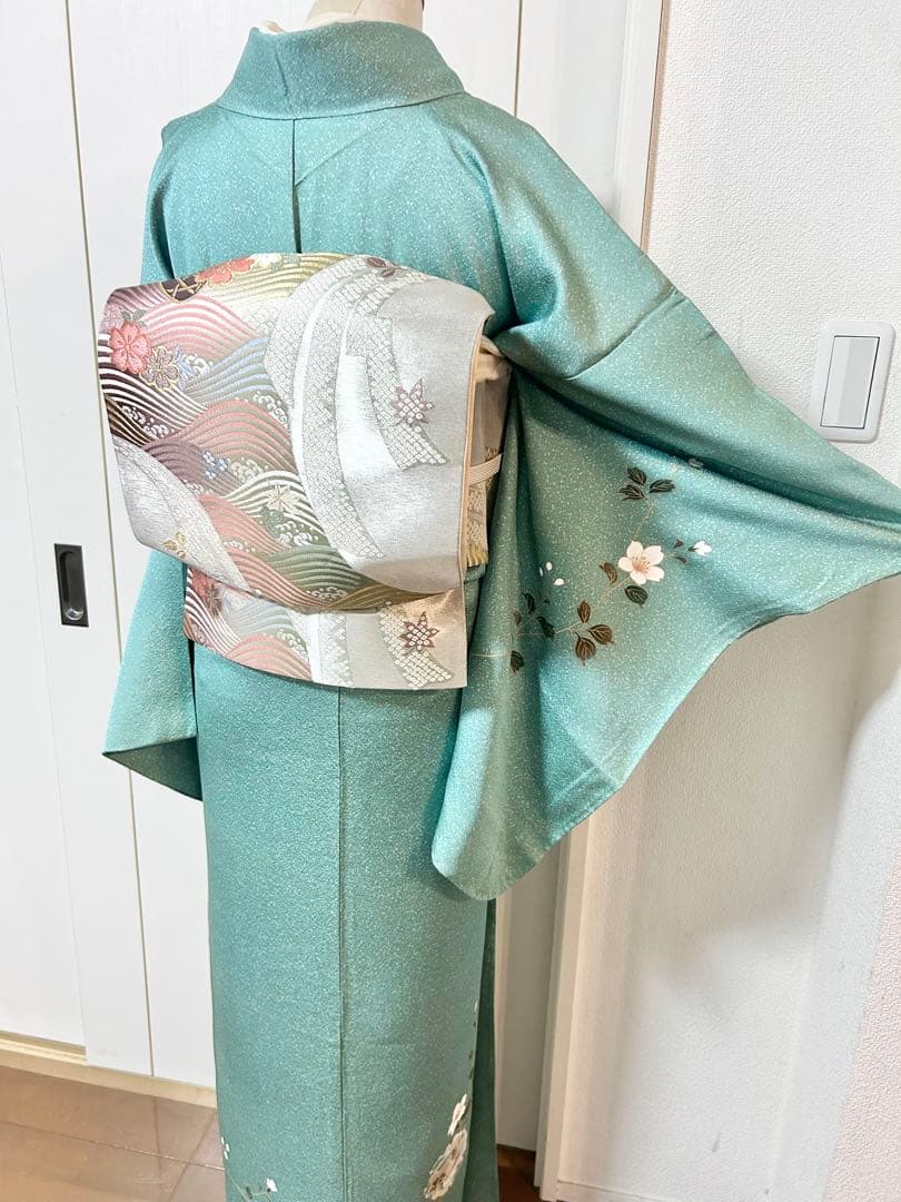 美品　裄丈長め　しつけ糸付き　正絹訪問着　フルセット4点　入学式　お宮参り