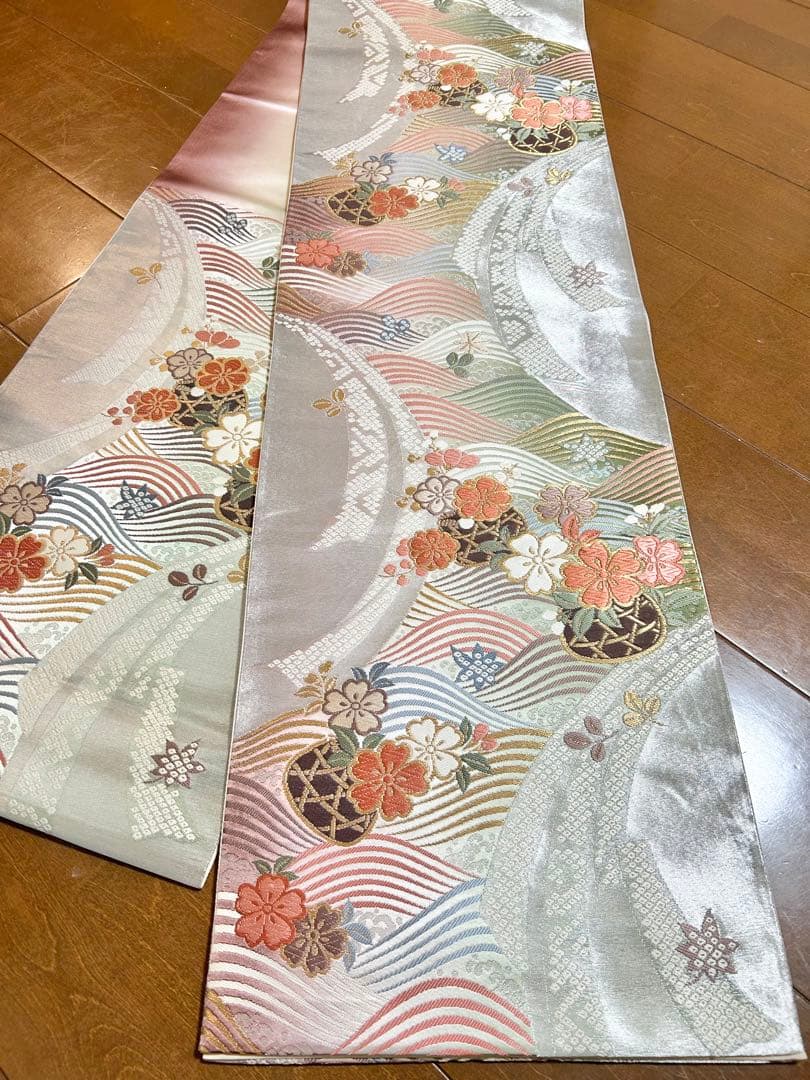 美品　裄丈長め　しつけ糸付き　正絹訪問着　フルセット4点　入学式　お宮参り