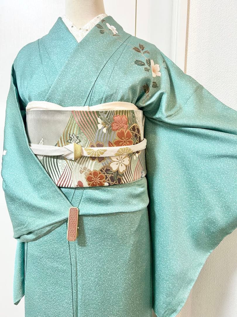 美品　裄丈長め　しつけ糸付き　正絹訪問着　フルセット4点　入学式　お宮参り