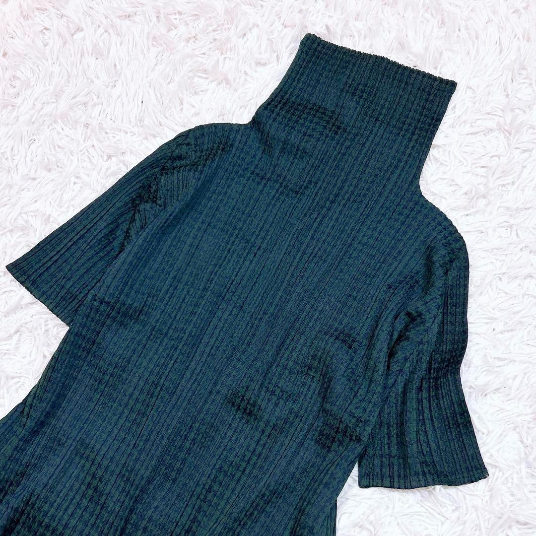 PLEATS PLEASE ワンピース 総柄　ハイネック グリーン　サイズ3