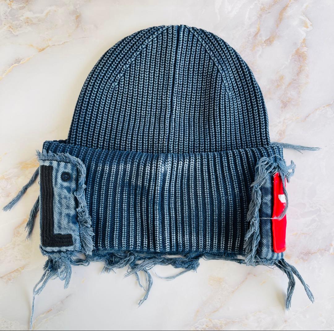 美品DIESEL フリンジ付きニット帽 リブニットキャップ「K-FROK」