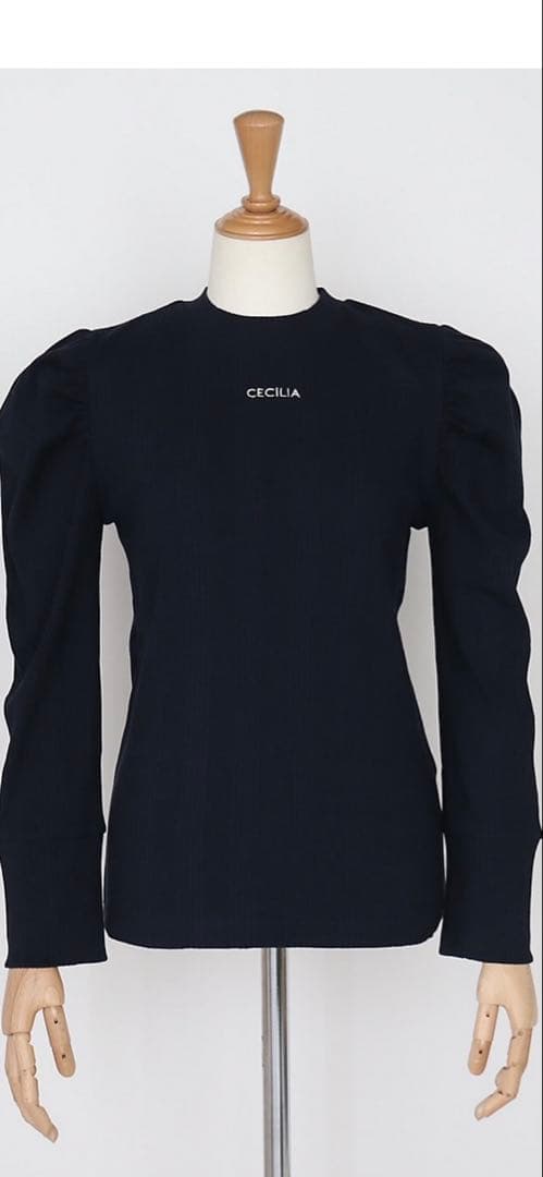 新品未使用ガーリッシュ St.cecilia リブパフL/Sカットソー ネイビー