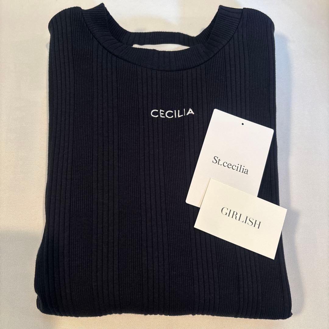 新品未使用ガーリッシュ St.cecilia リブパフL/Sカットソー ネイビー