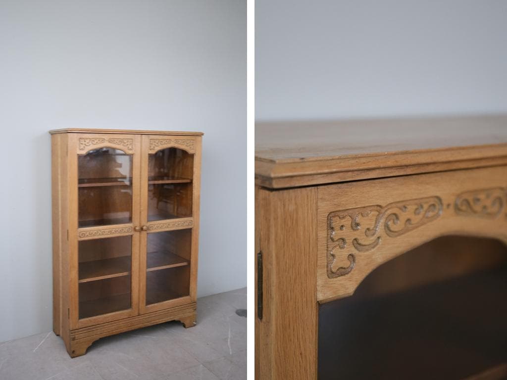 英国アンティーク木製ブックケースキャビネット/本棚/食器棚/飾り棚(91-254