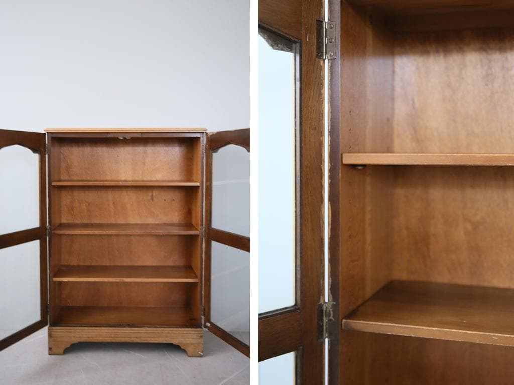 英国アンティーク木製ブックケースキャビネット/本棚/食器棚/飾り棚(91-254