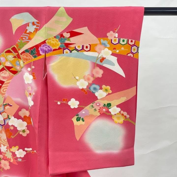 213 お宮参り 七五三 かけ着 着物 子供 一つ身 ピンク 正絹 熨斗目 梅