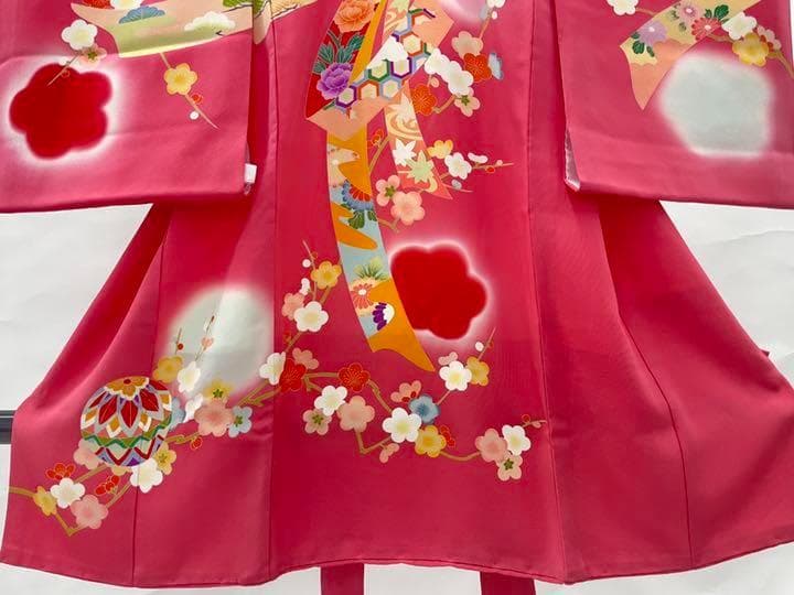 213 お宮参り 七五三 かけ着 着物 子供 一つ身 ピンク 正絹 熨斗目 梅