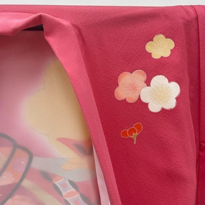 213 お宮参り 七五三 かけ着 着物 子供 一つ身 ピンク 正絹 熨斗目 梅