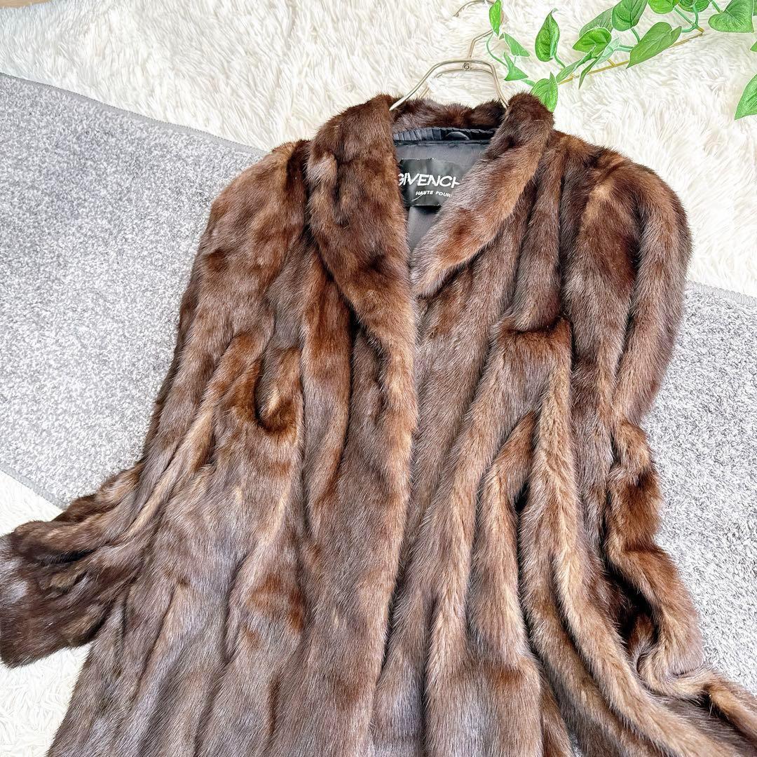 高級　ジバンシー　サガミンク　毛皮　ミンク　ダークブラウン　リアルファーコート